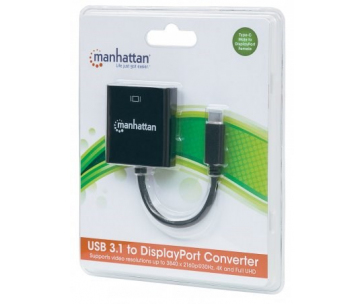 MANHATTAN převodník z USB 3.1 na Display Port (Type-C Male to DisplayPort Female, Black)