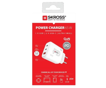 SKROSS USB A+C nabíjecí adaptér Power charger 65W GaN EU, Power Delivery, typ C