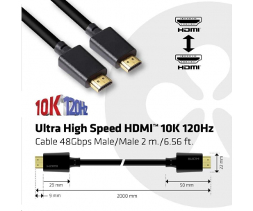 Club3D Kabel Ultra Rychlý HDMI™ Certifikovaný HDMI™ 4K120Hz, 8K60Hz, 2m, 28 AWG