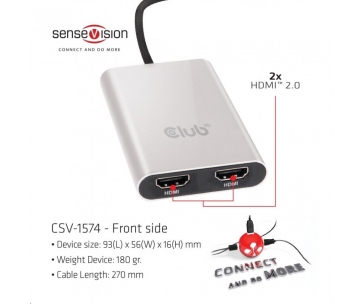 Club3D Adaptér Thunderbolt 3 na 2x HDMI 2.0 4K60Hz UHD