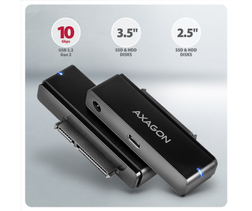 AXAGON ADSA-FPX, USB-C 10Gbps - SATA 6G, 2.5"/3.5" SSD/HDD FAST PORT X adaptér, vč. AC napáječe