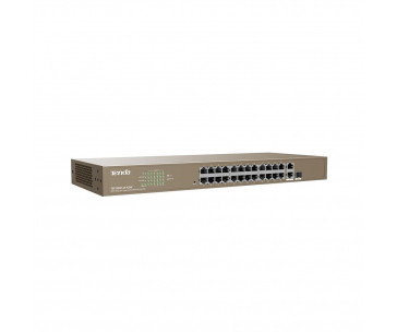 Tenda TEF1126P-24-410W - PoE AT Switch 370Watt, 24xRJ45 10/100 Mbps PoE, 2x Gigabit Uplink RJ45/SFP, Fanless, Kov