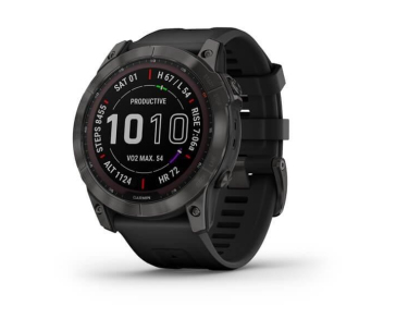 Garmin fenix 7X Sapphire Solar, Titan Carbon Gray/ Black Silicone Band, EU