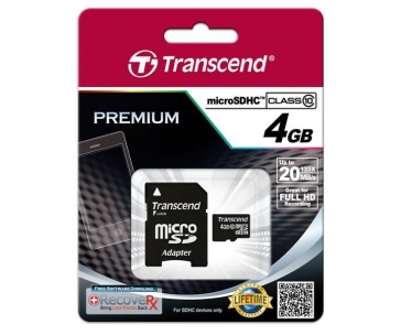 TRANSCEND MicroSDHC karta 4GB Class 10 + adaptér