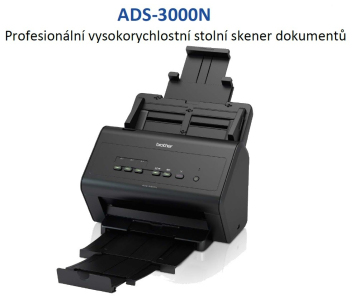 BROTHER skener ADS-3000N (až 50 str/min, 600 x 600 dpi, aut. duplex,256MB, USB 3.0) LAN