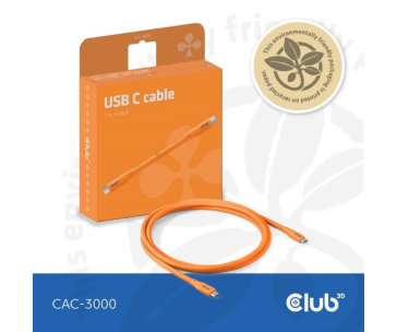 Club3D Kabel USB-C 4.0, 20Gbps, 4K60Hz, PD 240W, 2m, oranžová