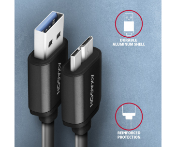 AXAGON BUMM3-AM10AB, SPEED kabel Micro-B USB <-> USB-A, 1m, USB 3.2 Gen 1, 3A, ALU, tpe, černý