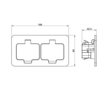Solight vestavná podlahová dvojzásuvka, IP55, obdélníkové víčko