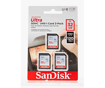 SanDisk SDHC karta 32GB Ultra (R:120/W:120 MB/s, UHS-I, C10), 3-Pack