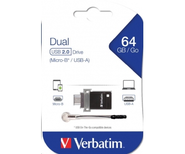 VERBATIM Dual USB Drive 64 GB - OTG/USB 2.0 for Smarphones & Tablets