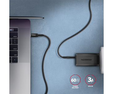 AXAGON BUCM-CM20AB, HQ kabel USB-C <-> USB-C, 2m, USB 2.0, PD 60W 3A, ALU, oplet, černý