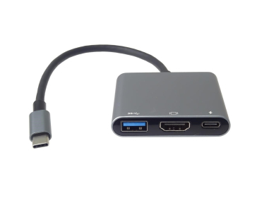 PremiumCord Adaptér USB-C na HDMI + USB3.0 + PD, rozlišení 4K a FULL HD 1080p