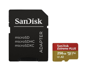 SanDisk micro SDXC karta 256GB Extreme PLUS (200 MB/s Class 10, UHS-I U3 V30) + adaptér