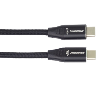 PREMIUMCORD Kabel USB-C M/M, 240W 480Mbps černý bavlněný oplet, 1,5m