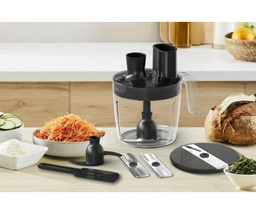 Tefal HB67G830 Quickchef+ 5v1 tyčový mixér, 1000 W, 20 rychlostí, tichý režim, plynulá regulace rychlosti, nerez / černá