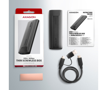 AXAGON EEM2-GTS2, USB-C 10Gbps - M.2 NVMe & SATA SSD kovový THIN box, bezšroubkový