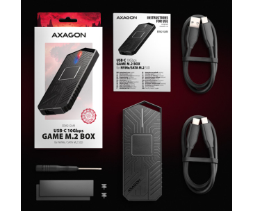 AXAGON EEM2-GAM, USB-C 10Gbps - NVMe & SATA SSD GAME M.2 box, bezšroubkový