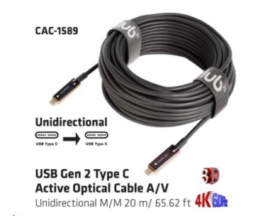 Club3D Kabel USB 3.2 typ C Gen2, aktivní, (M/M), 20m, optický, aktivní, unidirectional, A/V