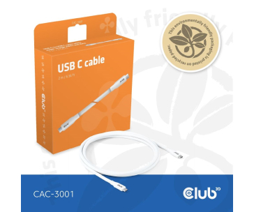 Club3D Kabel USB-C 4.0, 20Gbps, 4K60Hz, PD 240W, 2m, bílá