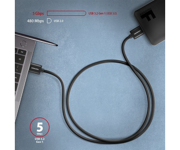 AXAGON BUMM3-AM10AB, SPEED kabel Micro-B USB <-> USB-A, 1m, USB 3.2 Gen 1, 3A, ALU, tpe, černý