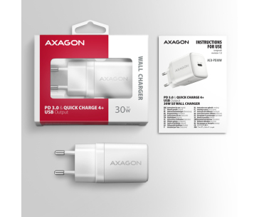 AXAGON ACU-PD30W, Sil nabíječka do sítě 30W, 1x port USB-C, PD3.0/PPS/QC4+/SFC/AFC/Apple, bílá