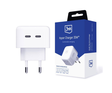 3mk síťová nabíječka - Hyper Charger 35W, GaN, 2x USB-C (PD), bílá