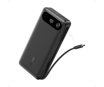 Anker Powerbanka 20K, 87W, 20 000mAh, s vestavěným USB-C kabelem + 1x USB-C, 1x USB-A, Black