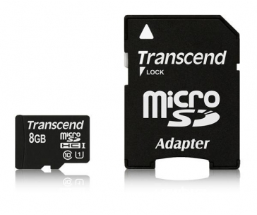 TRANSCEND MicroSDHC karta 8GB Premium, Class 10 UHS-I 300x + adaptér