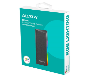 ADATA Externí box pro M.2 EC700G, USB-C 3.2 Gen 2, M.2 2230 / 2242 / 2280, RGB, černá