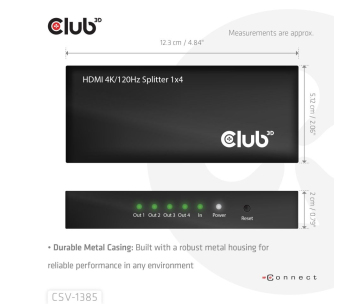 Club3D Video rozbočovač 1:4 HDMI 2.0 4K120Hz, 4 porty, černá