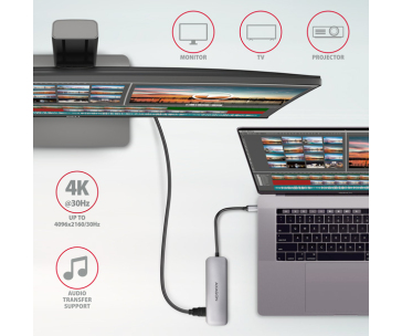 AXAGON HMC-HCR3A, USB 3.2 Gen 1 hub, porty 3x USB-A, HDMI 4k/30Hz, SD/microSD, kabel USB-C 20cm