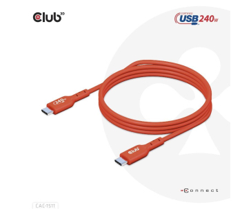 Club3D kabel USB-C, Oboustranný USB-IF Certifikovaný data kabel, PD 240W(48V/5A) EPR M/M 1m