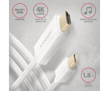 AXAGON RVDM-HI14C2W, Mini DisplayPort > HDMI 1.4 redukce / kabel 1.8 m, 4K/30Hz, bílý