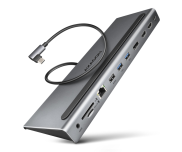 AXAGON HMC-4KX3 USB 5Gbps hub, 3x USB-A, 2x HDMI, DP, RJ-45 GLAN, SD/microSD, audio, PD 100W, kabel USB-C 40cm