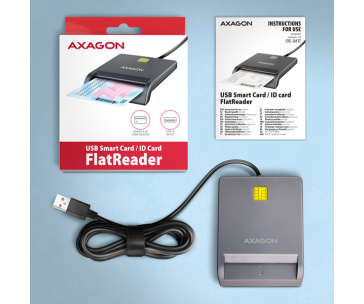 AXAGON CRE-SM3T, USB-A FlatReader čtečka kontaktních karet Smart card (eObčanka), kabel 1.3m