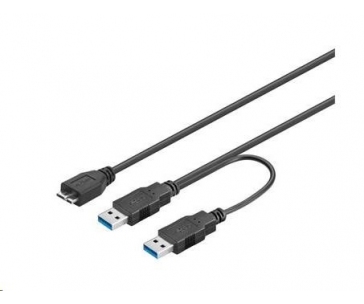 PREMIUMCORD Kabel USB 3.0 2xA - micro (M/F) 30cm DUÁLNÍ (extra napájení)