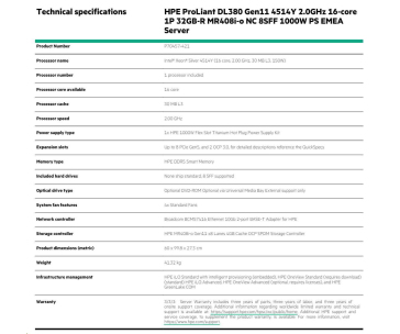 HPE PL DL380g11 6526Y (2.8G/16C) 4x32G (p46706) NS204i-u(2x480g) 2x1000W 8SFF 2x10G-T Smart Choice