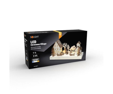 Solight LED vánoční vesnička, 34x17cm, dřevo, 4 LED, 2x AA