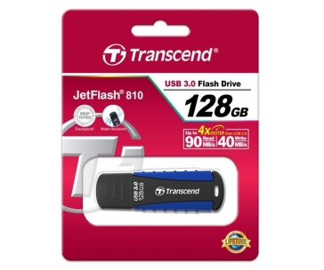 TRANSCEND Flash Disk 128GB JetFlash®810, USB 3.0 (voděodolný, nárazuvzdorný) (R:90/W:40 MB/s) černá/modrá