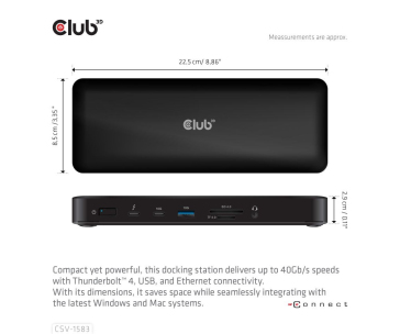 Club3D Dokovací stanice 16v1 Quadra (4) ThunderBolt 4, 2xTB, 3xDP, 2xHDMI, 3xUSB, RJ45, SD-TF Karta, 1xUSB-C, 150W PD