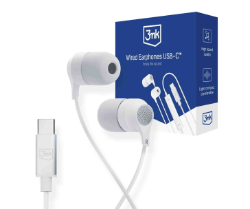 3mk sluchátka - Wired Earphones USB-C, bílá