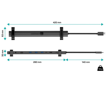 CONNECT IT Dokovací stanice USB-C, 10v1 (1xHDMI), externí, šedá