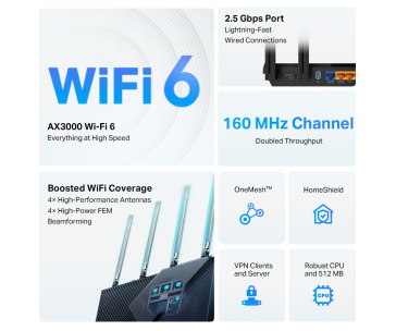 TP-Link Archer AX55 Pro OneMesh/EasyMesh WiFi6 router(AX3000,2,4GHz/5GHz,3xGbELAN,1x2,5GbELAN/WAN,1xGbELAN/WAN,1xUSB3.0)