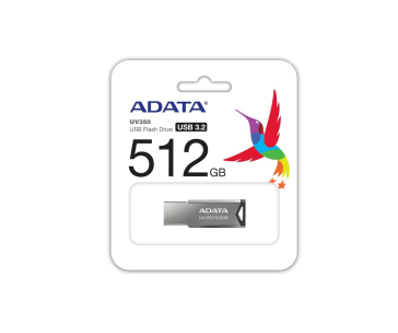 ADATA Flash Disk 512GB UV350, USB 3.2 Dash Drive, tmavě stříbrná textura kov