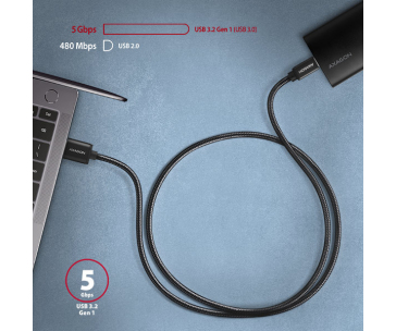 AXAGON BUCM3-AM10AB, SPEED kabel USB-C <-> USB-A, 1m, USB 3.2 Gen 1, 3A, ALU, oplet, černý