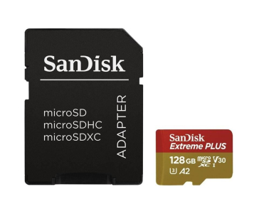 SanDisk micro SDXC karta 128GB Extreme PLUS (200 MB/s Class 10, UHS-I U3 V30) + adaptér