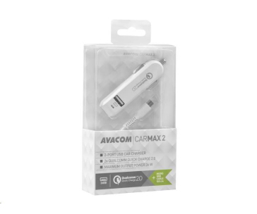 AVACOM CarMAX 2 nabíječka do auta 2x Qualcomm Quick Charge 2.0, bílá barva (micro USB kabel)