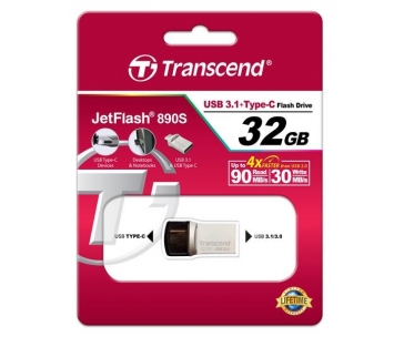 TRANSCEND Flash Disk 32GB JetFlash®890S OTG, USB 3.1 Type-C/A (R:90/W:30 MB/s) stříbrná