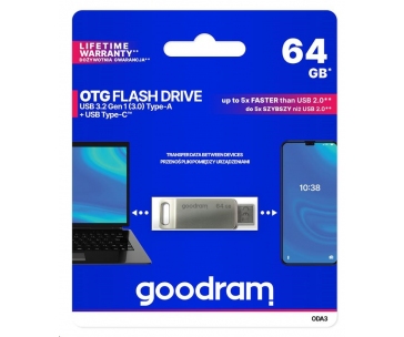 GOODRAM Flash Disk 64GB ODA3, USB 3.2, stříbrná