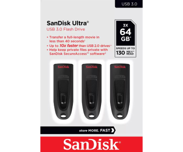 SanDisk Flash Disk 64GB Ultra, USB 3.0, Černá, 3 Pack